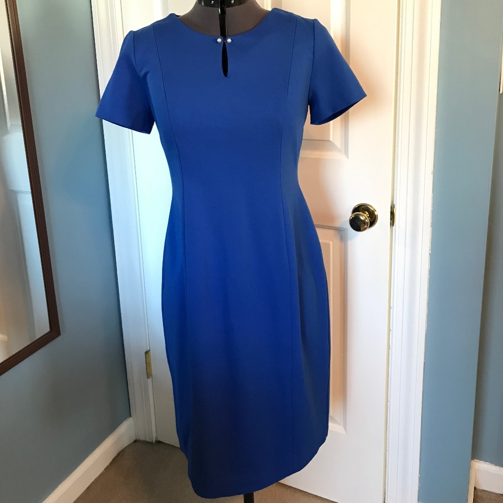 Talbots Blue knit dress with pearl detail